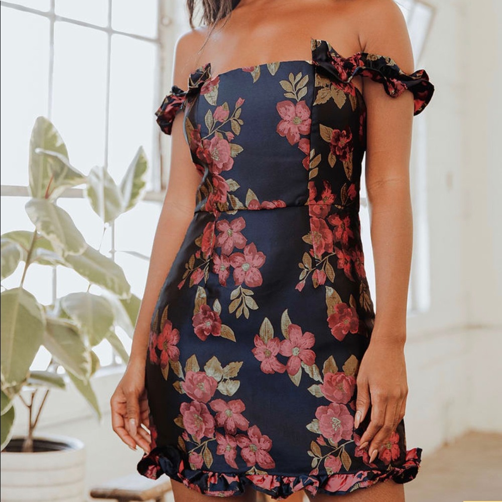 Jacquard Ruffle Mini Dress